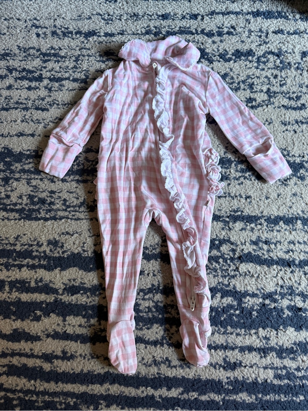 Caden Lane Pink Plaid Ruffle Footed One-Piece
